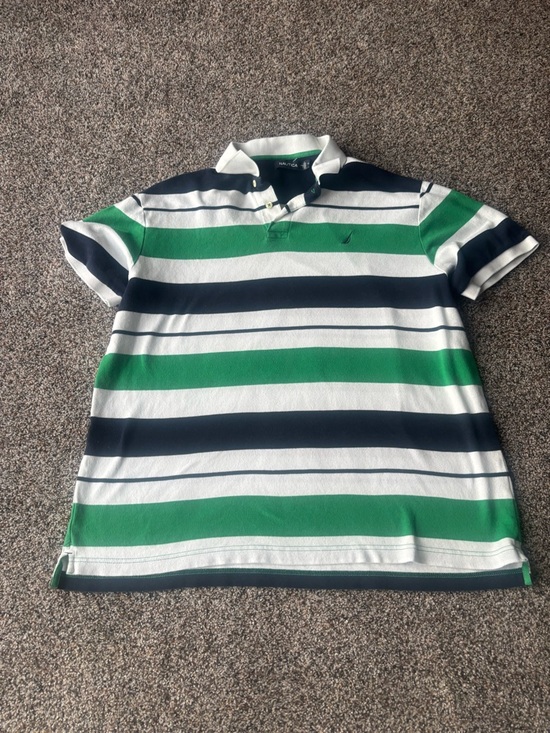 Nautica Other - Nautica Green Navy White Striped Polo Shirt XL men golf collar button